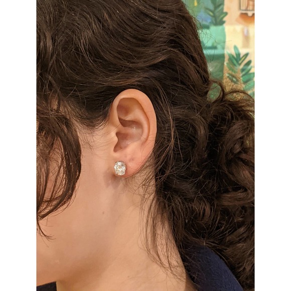 2 Carat DEW Oval Cut Moissanite Stud Earrings Sterling Silver (Certified) - Picture 4 of 8